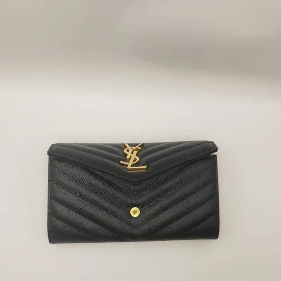 Yves Saint Laurent Black Chevron Clutch with Gold Logo - Picture 4 of 7
